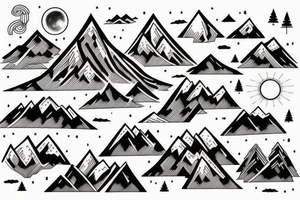 Mountain Range with  lake and  Hut tattoo idea