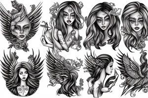 Winged faceless woman holding a triton tattoo idea