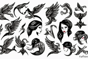Winged faceless woman holding a triton tattoo idea