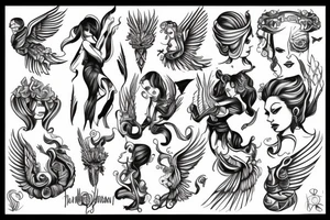 Winged faceless woman holding a triton tattoo idea