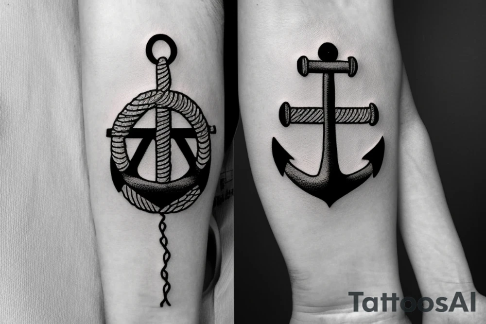 Pentagon with an anchor inside tattoo idea