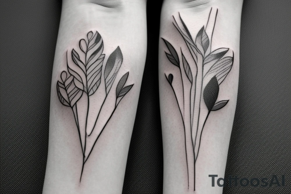 Matching tattoos for two sisters. Both sisters are taurus. Older sister was born in May 1984. Younger sister was born in April 1987. Minimalist design that is feminine. One to two inches in size. Line work tattoo. Emphasize nature, animals ,or plants. Single line. Dainty. Floral. tattoo idea