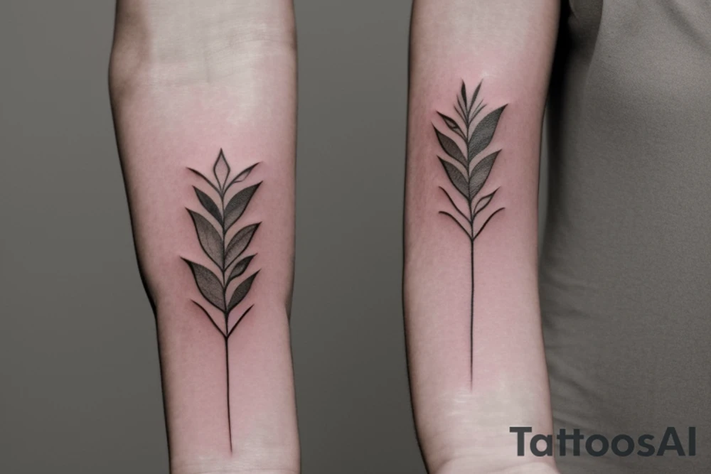 Matching tattoos for two sisters. Both sisters are taurus. Older sister was born in May 1984. Younger sister was born in April 1987. Minimalist design that is feminine. One to two inches in size. Line work tattoo. Emphasize nature, animals ,or plants. Single line. Dainty. Floral. Two leaves. tattoo idea