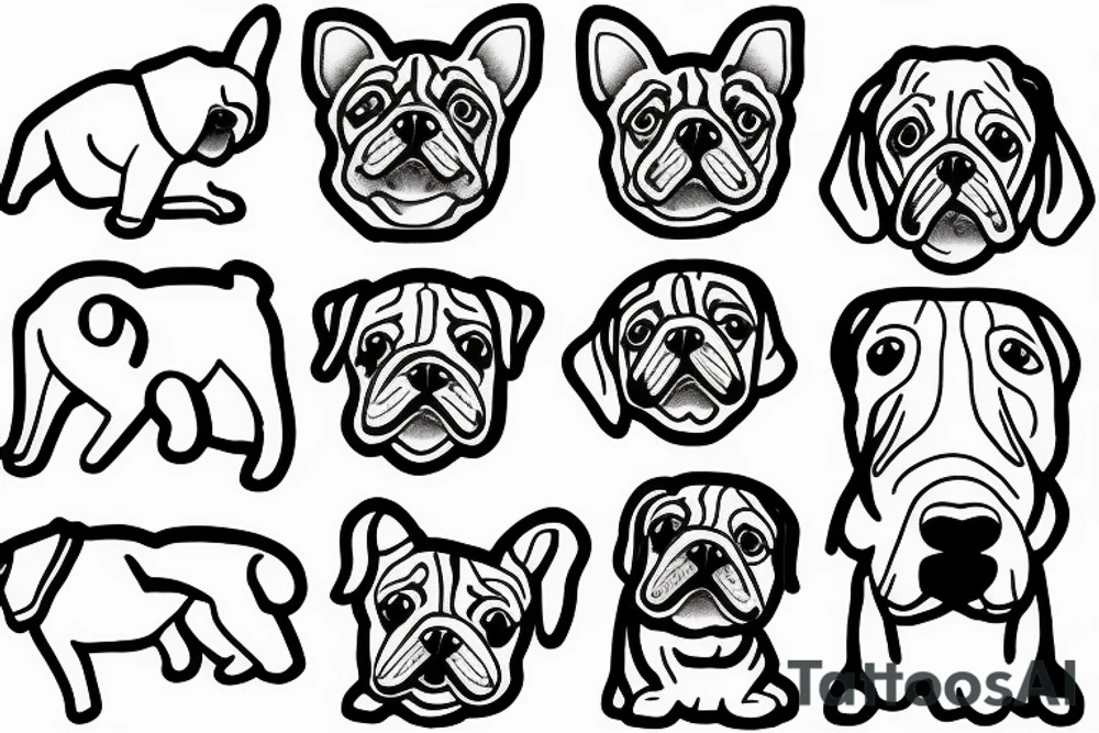 Two dogs, one small one large, 2 inches in size, single line tattoo idea Two dogs, one small one large, 2 inches in size, single line tattoo idea