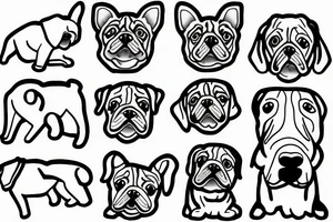 Two dogs, one small one large, 2 inches in size, single line tattoo idea