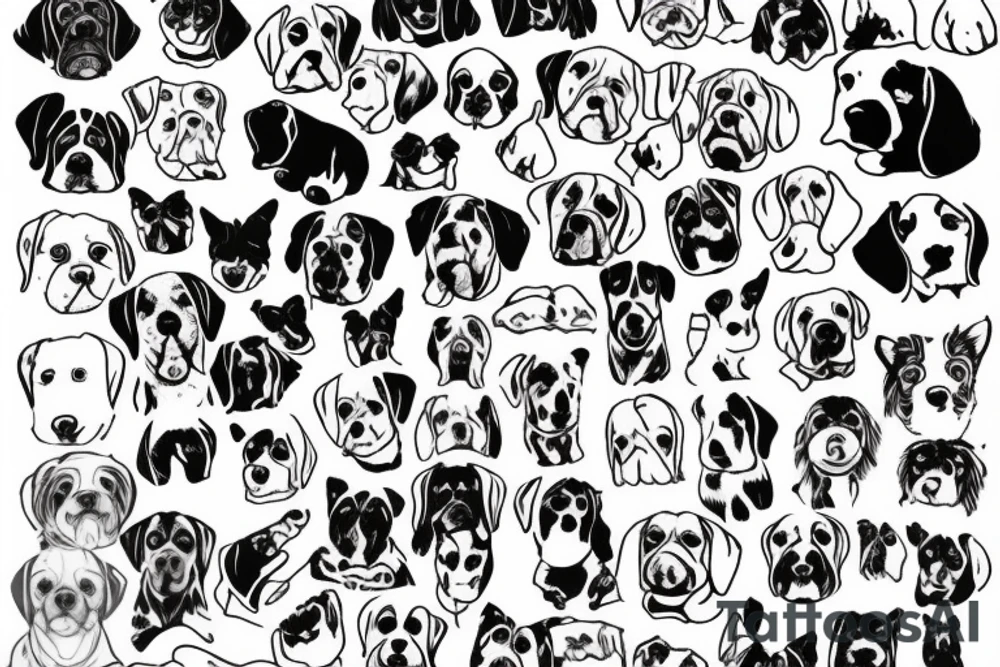Two dogs, one small one large, 2 inches in size, single line tattoo idea