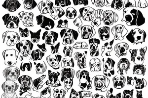 Two dogs, one small one large, 2 inches in size, single line tattoo idea