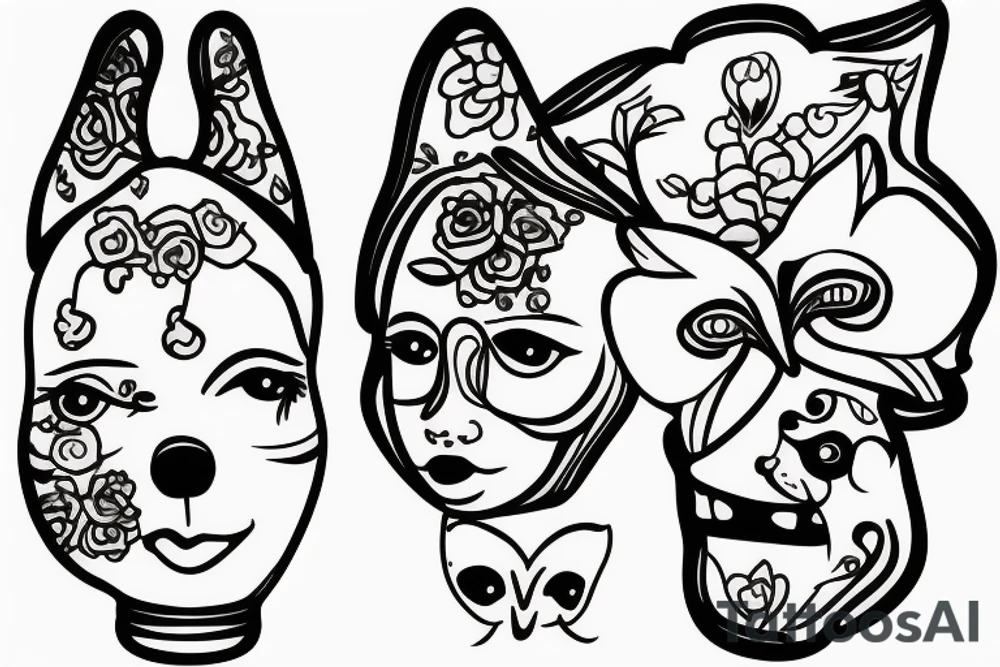 Older sister and younger sister represented by dogs, 2 inches in size, single line tattoo idea
