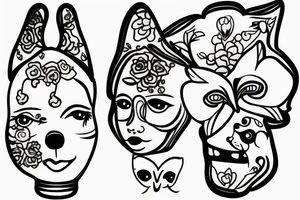 Older sister and younger sister represented by dogs, 2 inches in size, single line tattoo idea