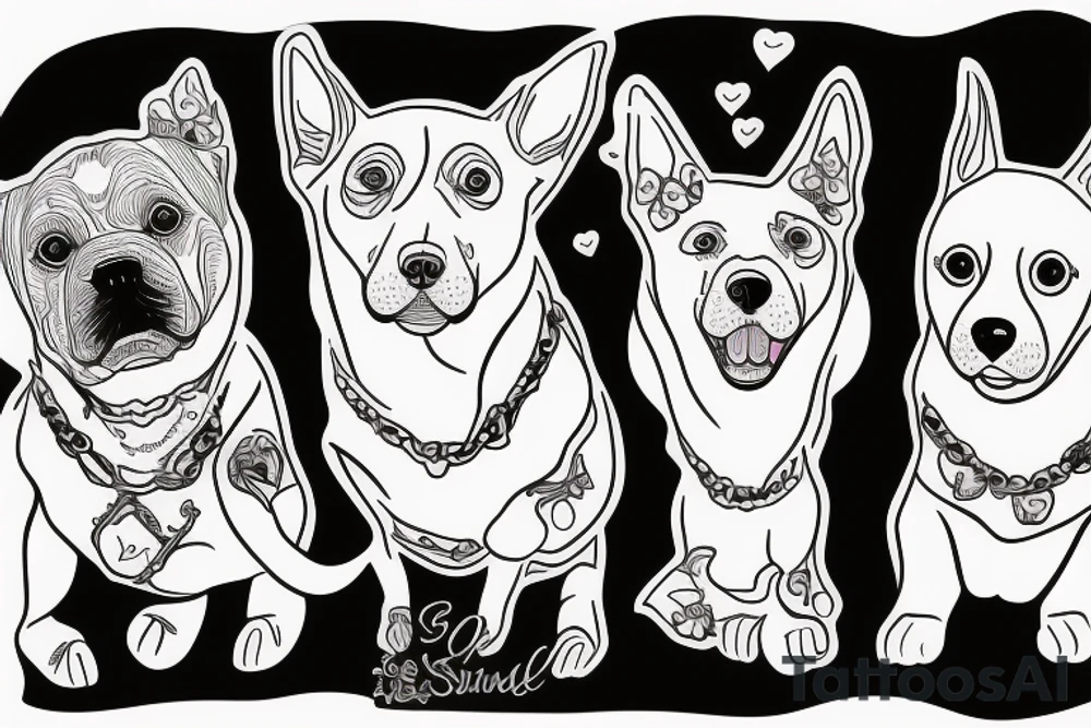 Older sister and younger sister represented by dogs, 2 inches in size, single line tattoo idea
