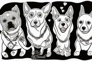 Older sister and younger sister represented by dogs, 2 inches in size, single line tattoo idea