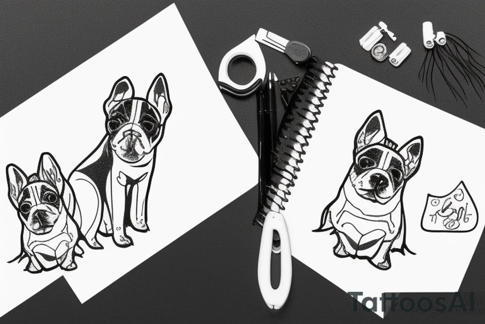 Older sister and younger sister represented by dogs, 2 inches in size, single line tattoo idea