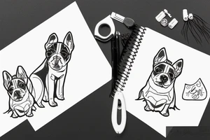 Older sister and younger sister represented by dogs, 2 inches in size, single line tattoo idea