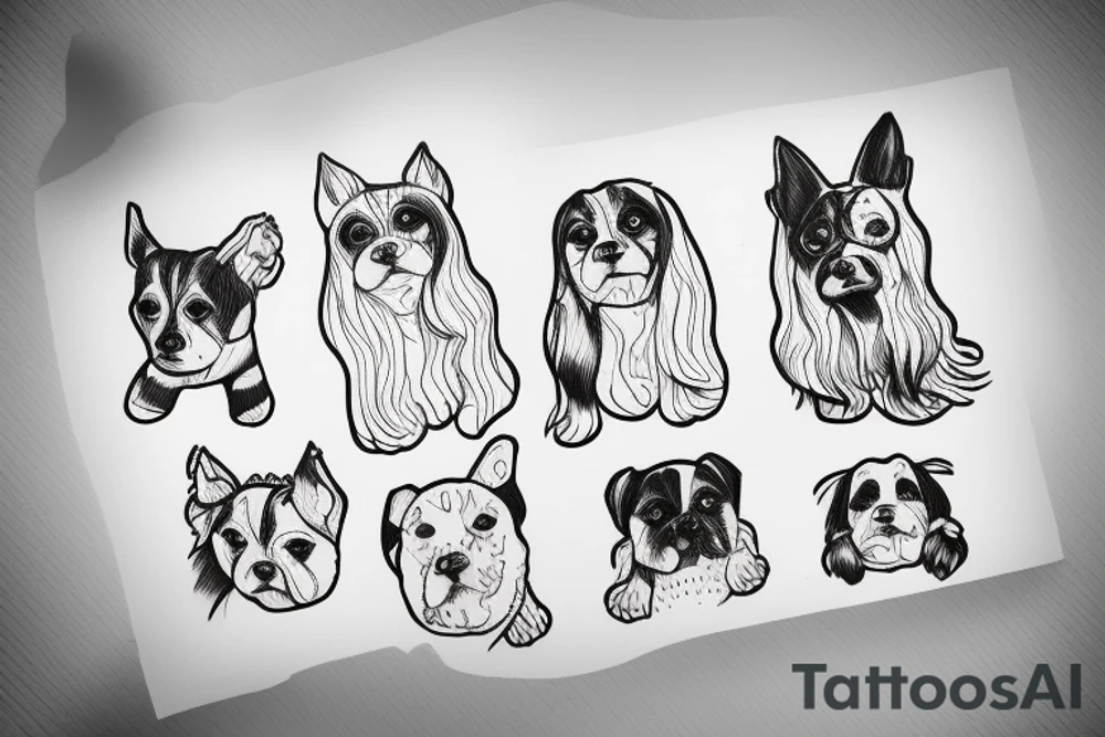 Older sister and younger sister represented by dogs, 2 inches in size, single line tattoo idea