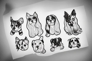 Older sister and younger sister represented by dogs, 2 inches in size, single line tattoo idea