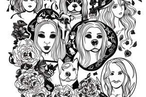 Older sister and younger sister represented by dogs, 2 inches in size, single line tattoo idea