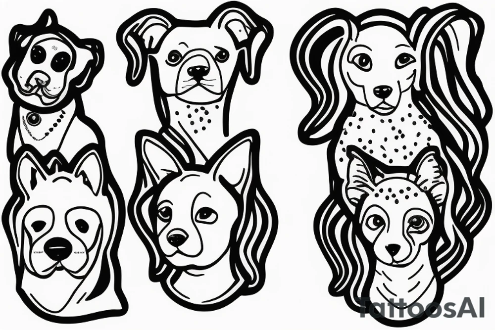 Older sister and younger sister represented by dogs, 2 inches in size, single line tattoo idea