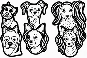 Older sister and younger sister represented by dogs, 2 inches in size, single line tattoo idea