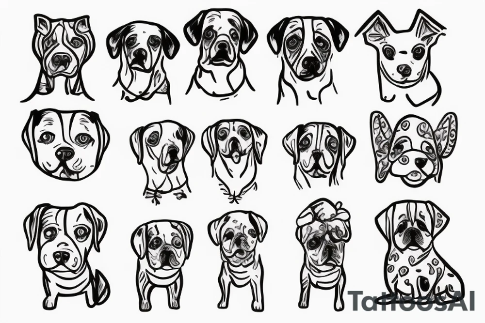 Older sister and younger sister represented by dogs, 2 inches in size, single line tattoo idea