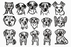 Older sister and younger sister represented by dogs, 2 inches in size, single line tattoo idea