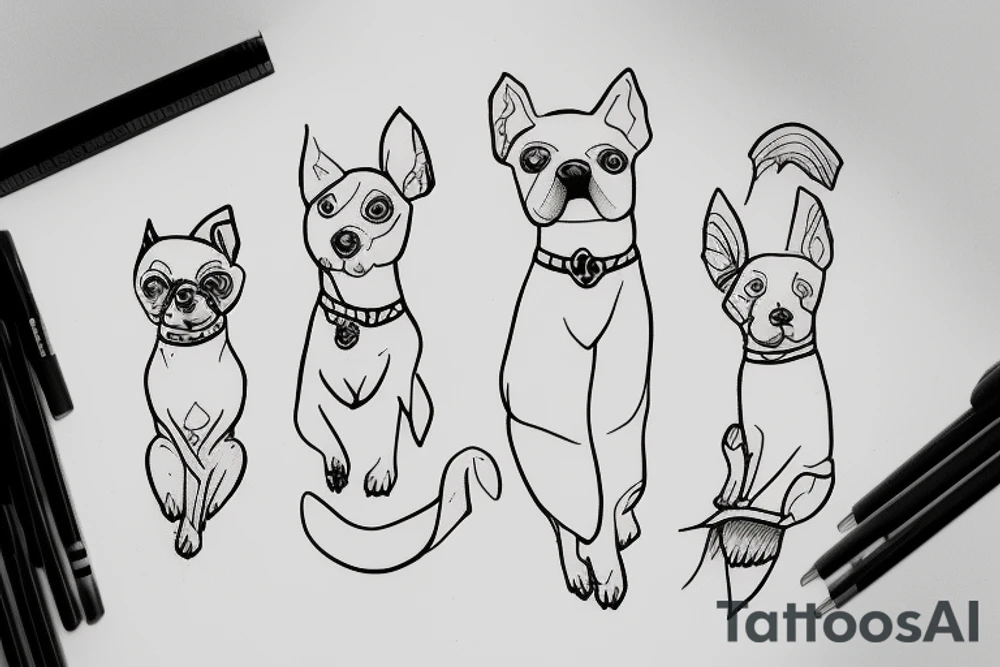 Older sister and younger sister represented by dogs, 2 inches in size, single line tattoo idea
