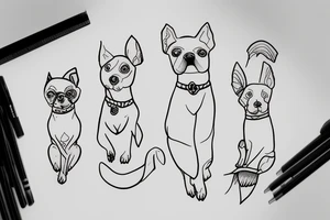 Older sister and younger sister represented by dogs, 2 inches in size, single line tattoo idea