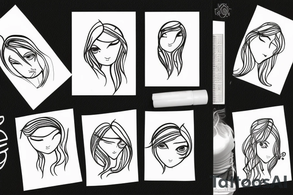 Older sister and younger sister, 2 inches in size, single line tattoo idea