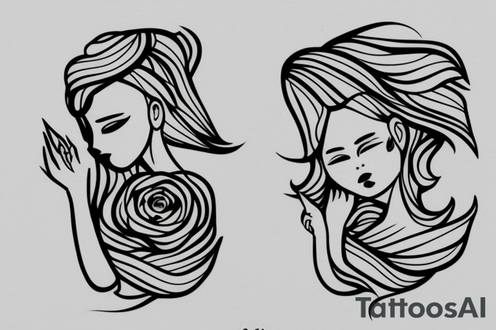 Older sister and younger sister, 2 inches in size, single line tattoo idea