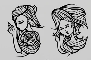 Older sister and younger sister, 2 inches in size, single line tattoo idea