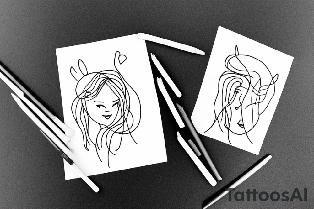 Older sister and younger sister, 2 inches in size, single line tattoo idea