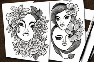 2 sisters, 2 inches in size, single line, floral tattoo idea