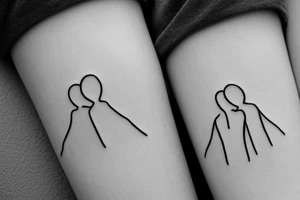 Two sisters hugging. Single line. Minimalist. Simple. Dainty. tattoo idea