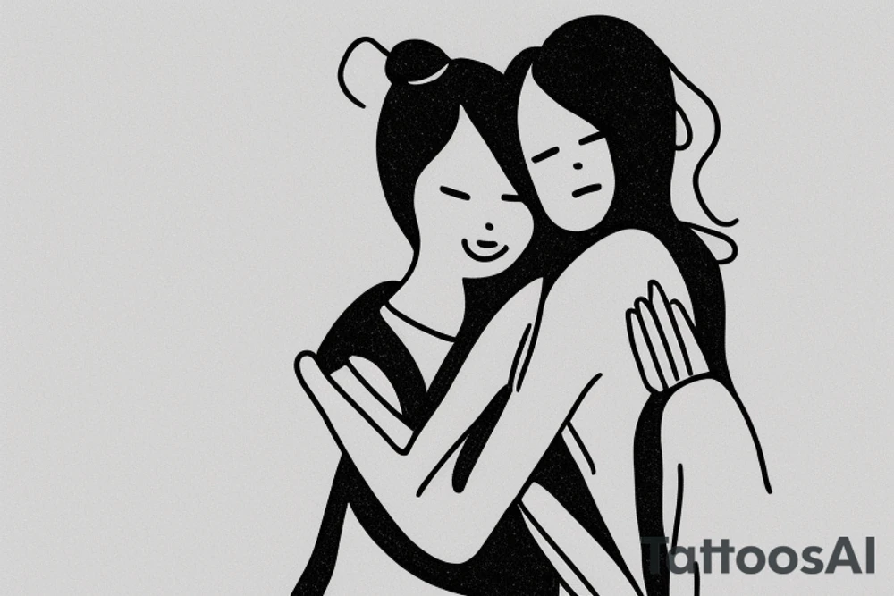 Two sisters hugging. Single line. Minimalist. Simple. Dainty. tattoo idea Two sisters hugging. Single line. Minimalist. Simple. Dainty. tattoo idea