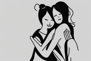 Two sisters hugging. Single line. Minimalist. Simple. Dainty. tattoo idea