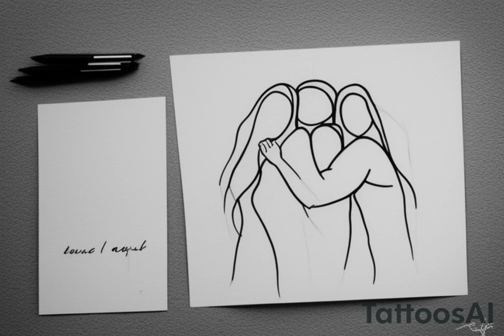 Two sisters hugging. Single line. Minimalist. Simple. Dainty. tattoo idea