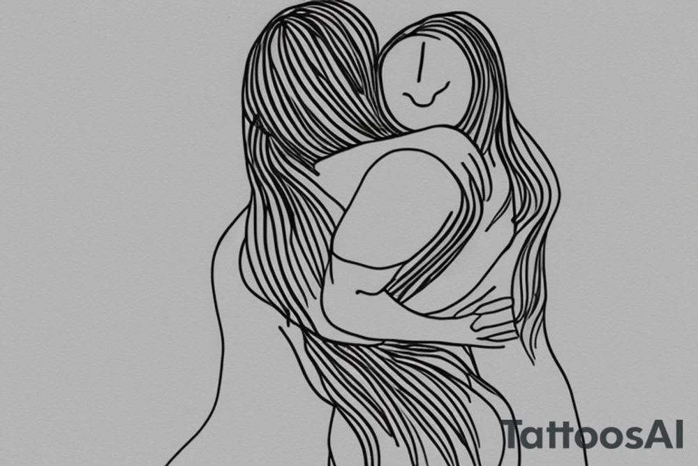 Two sisters hugging. Single line. Minimalist. Simple. Dainty. tattoo idea Two sisters hugging. Single line. Minimalist. Simple. Dainty. tattoo idea