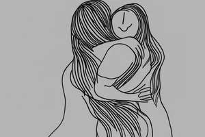 Two sisters hugging. Single line. Minimalist. Simple. Dainty. tattoo idea