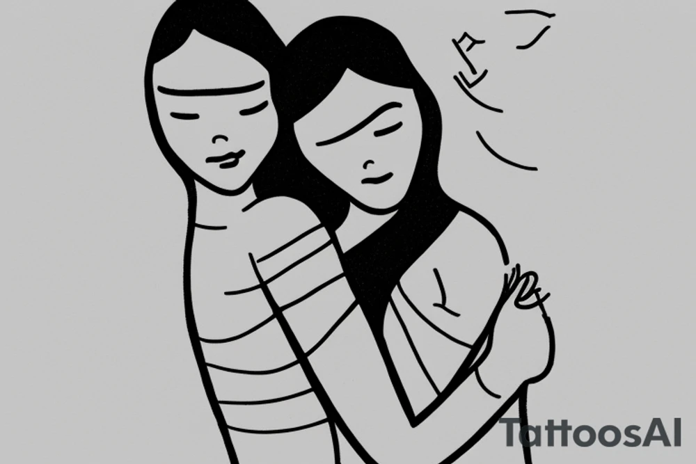 Two sisters hugging. Single line. Minimalist. Simple. Dainty. tattoo idea