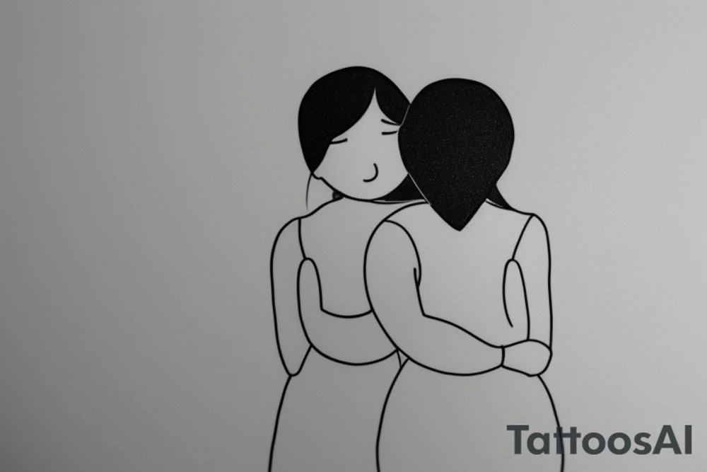 Two sisters hugging. Single line. Minimalist. Simple. Dainty. tattoo idea