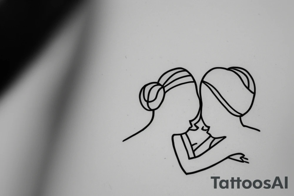 Two sisters hugging. Single line. Minimalist. Simple. Dainty. tattoo idea