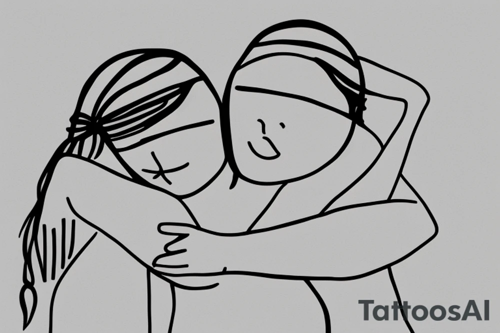Two sisters hugging. Single line. Minimalist. Simple. Dainty. tattoo idea Two sisters hugging. Single line. Minimalist. Simple. Dainty. tattoo idea