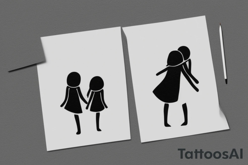 Two sisters hugging. Single line. Minimalist. Simple. Dainty. tattoo idea Two sisters hugging. Single line. Minimalist. Simple. Dainty. tattoo idea