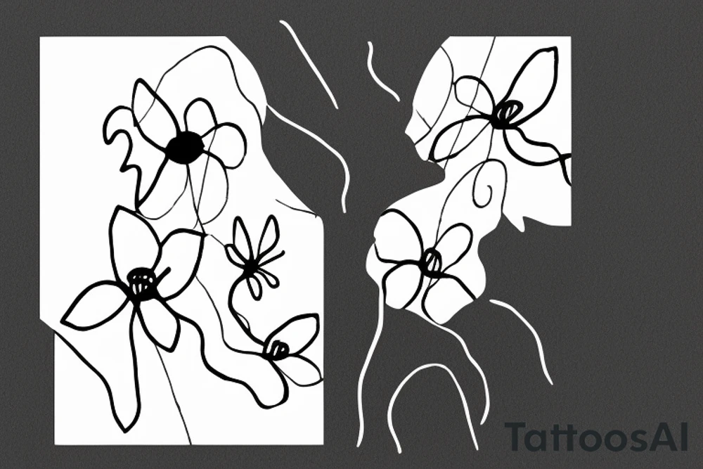 Two sisters holding eachother. Single line. Minimalist. Simple. Dainty. Floral. tattoo idea