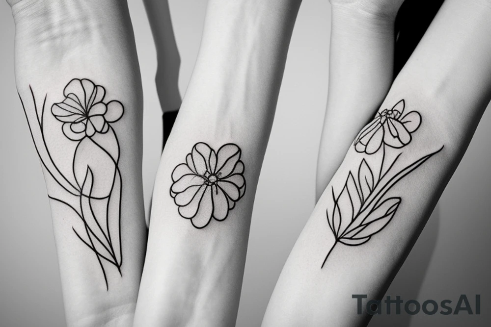 Two sisters holding eachother. Single line. Minimalist. Simple. Dainty. Floral. tattoo idea