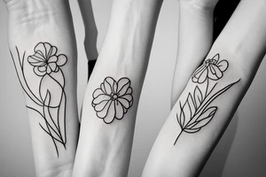 Two sisters holding eachother. Single line. Minimalist. Simple. Dainty. Floral. tattoo idea
