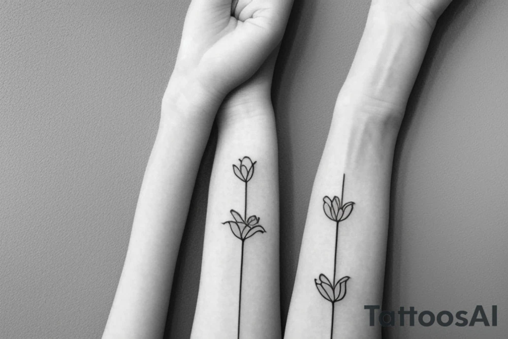 Two sisters holding eachother. Single line. Minimalist. Simple. Dainty. Floral. tattoo idea