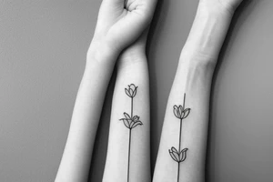 Two sisters holding eachother. Single line. Minimalist. Simple. Dainty. Floral. tattoo idea