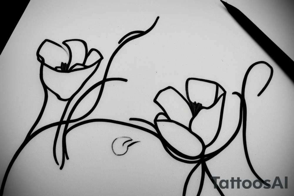 Two sister flowers. Single line. Minimalist. Simple. Dainty. Floral. tattoo idea