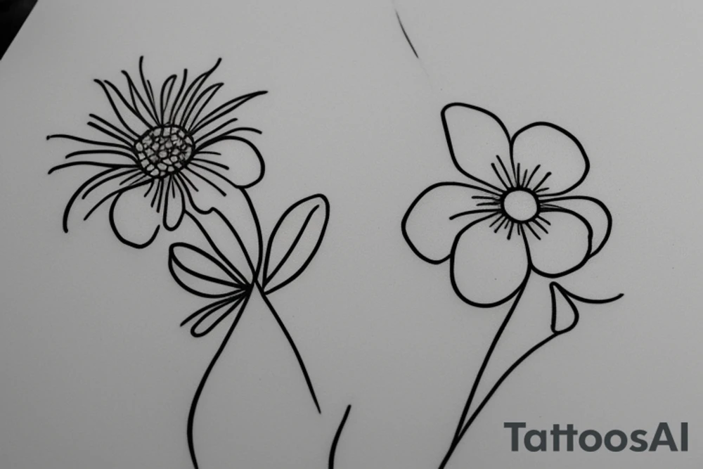 Two sister flowers. Single line. Minimalist. Simple. Dainty. Floral. tattoo idea