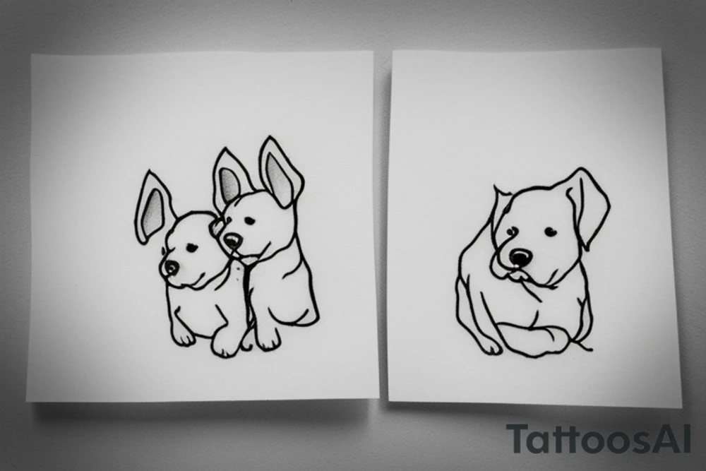 Two sister puppies. Single line. Minimalist. Simple. Dainty. tattoo idea